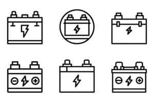 Clean car battery icon set flat and minimalistic line art vector