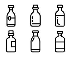 Isolated bottle icons minimal line art style set vector