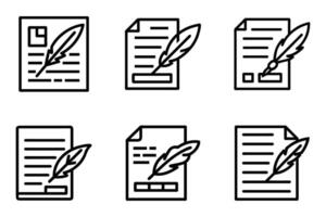 Set of simple quill pen icons flat line art design vector