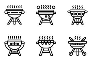 Isolated barbecue icons minimal line art style set vector