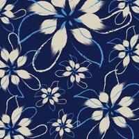 Abstract flowers of hand drawing pattern. A captivating floral abstract pattern featuring hand-drawn white flowers with blue outlines against a deep navy background vector