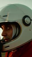 Astronaut With Helmet Talks On The Radio Just Landed On A Hostile Planet video
