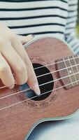 Hands Girl Practices First Lessons Of Ukulele Musical Stringed Instrument video