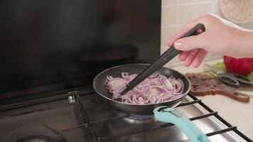 Chef Prepares Caramelized Onions In A Pan Fried video