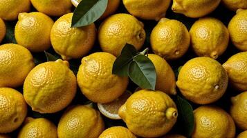 A large pile of lemons with leaves photo