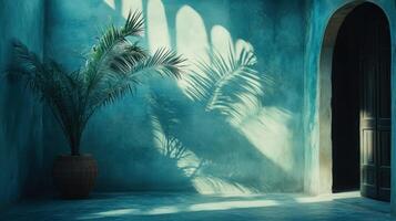 Palm Plant Shadow Teal Room Interior Design photo
