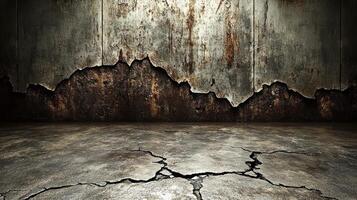 Cracked Concrete Floor and Damaged Wall Background Image photo