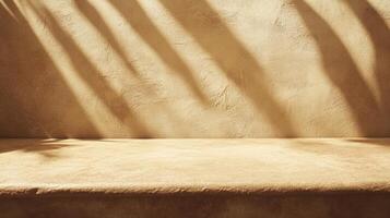 Beige Textured Wall with Leaf Shadows Product Display photo