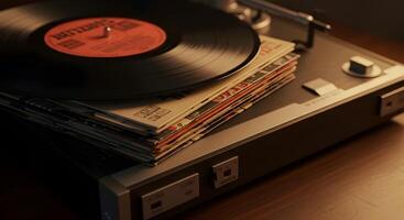 A record player sitting on top of a table photo