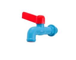 Blue plastic water faucet isolated on white background photo