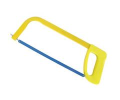 New yellow hacksaw with blade isolated on white background photo