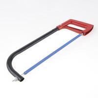 New red color hacksaw with blade isolated on white background photo