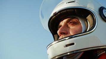 Astronaut Lowers His Helmet Visor And Prepares To Walk Into The Wasteland photo