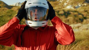 Astronaut Wears Helmet And Observes The Clearing In The New Planet photo