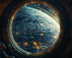 Earth view space spaceship planet cosmos global world city lights atmosphere technology exploration photo