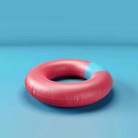 Colorful inflatable pool ring on a smooth blue background, creating a summery vibe. photo