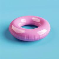 Bright pink inflatable pool float on a vibrant blue background. photo