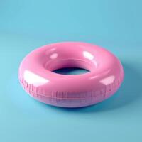 Bright pink inflatable swim ring on a vibrant blue background. photo