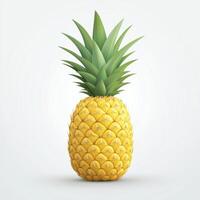 Vibrant pineapple with lush green leaves on a plain white background. photo