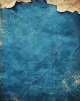 Vintage textured blue paper with torn edges and distressed details. photo