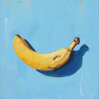 Bright yellow banana painting on a textured blue background, creating a vibrant and joyful artistic impression. photo
