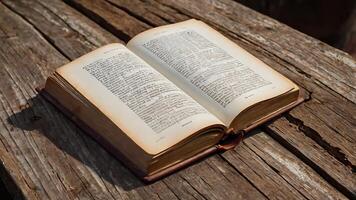 Open Book on Rustic Wooden Table for Business Historical Context photo