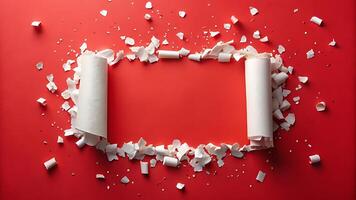 Elegant red business background with scroll paper for announcements photo