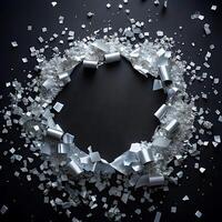 Silver Confetti Circle Frame on Black Background for Business Concepts photo