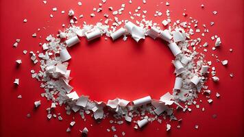 Creative Paper Waste Frame on Red Background for Business Promotion photo
