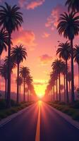an empty road with palm trees in the background photo