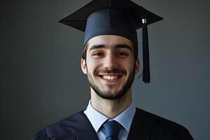 A man in a graduation cap and gown smiling photo