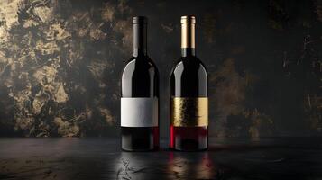 Two wine bottles on a dark background photo