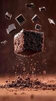 Chocolate cake falling from the air photo