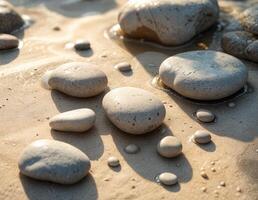 pebble stones on the beach, close-up, background. Smooth Beach Stones photo