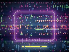 Abstract background with neon lights and square frame. Retro Neon Glitch Frame photo