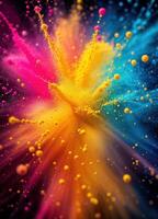 Explosion of colored powder, isolated on black background. Abstract background. Colorful Powder Explosion photo