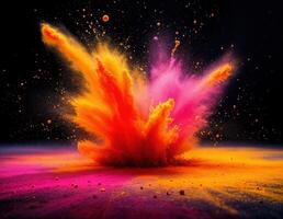 colorful explosion of colored powder on black background. Color Explosion photo