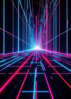 Futuristic abstract background with neon lights. 3d rendering. Neon Cityscape photo
