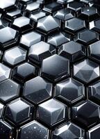 abstract background of metal hexagons in black and silver color tone. Dark Hexagon Grid photo