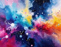 Cosmic space and stars, color cosmic abstract background. Watercolor painting. Cosmic Watercolor Galaxy photo