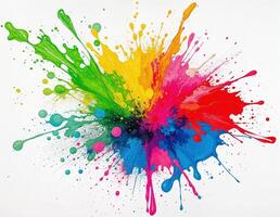 Colorful splashes of paint on a white background, abstract background. Color Explosion photo