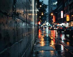 Rainy day in the streets of the city. Shallow depth of field. Rainy City Night photo