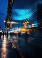 the light trails on the modern building in shanghai china. Urban Night Reflections photo