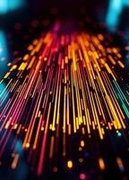 abstract background of neon lights with depth of field and bokeh effect. Vibrant Data Stream photo