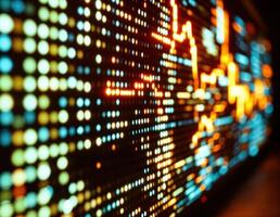 Display of stock market data on LED screen. Abstract stock market data background. Abstract Data Matrix photo