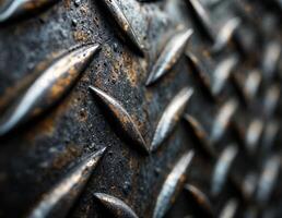 Metal texture with rivets, close-up. Abstract background. Rusty Diamond Plate Metal photo