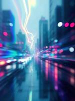 light trails on the modern building background in shanghai china. City Lightspeed photo