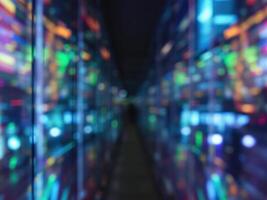 Abstract background of the night city lights, defocused bokeh. Data Center Network photo