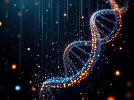 DNA strand on dark background. 3d rendering, 3d illustration. Glowing DNA Helix photo
