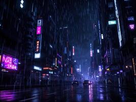 night scene of shanghai,china. 3d rendering. Cyberpunk Rain photo
